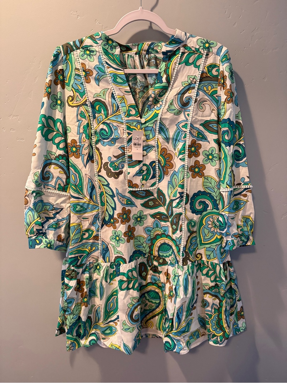 Loft Paisley Split Neck Swing Dress (Size M)